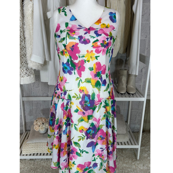 Jessica London Dresses & Skirts - Jessica London Women's Size 12W White Multicolor Floral Drop Waist Dress #0413